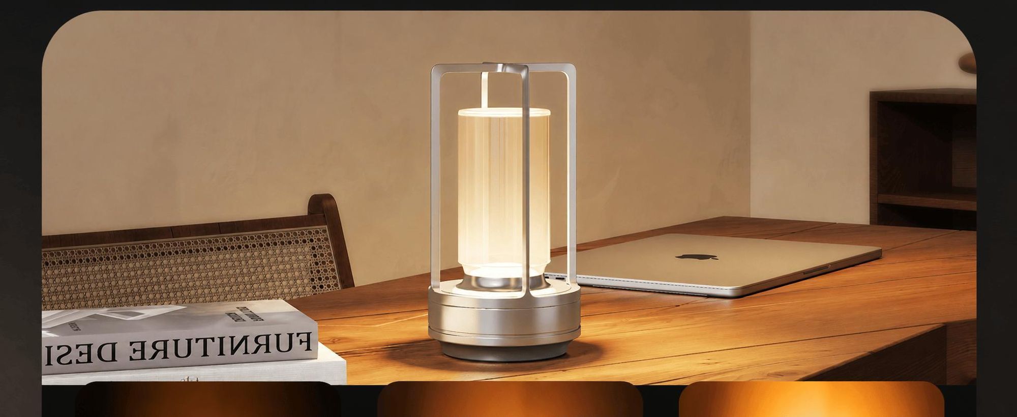 Tragbare Innen-/Außentischlampe aus Metall, kabellose wiederaufladbare LED-Lampe, 3 Farben stufenlos dimmbar, Beleuchtung für Restaurant/Schlafzimmer