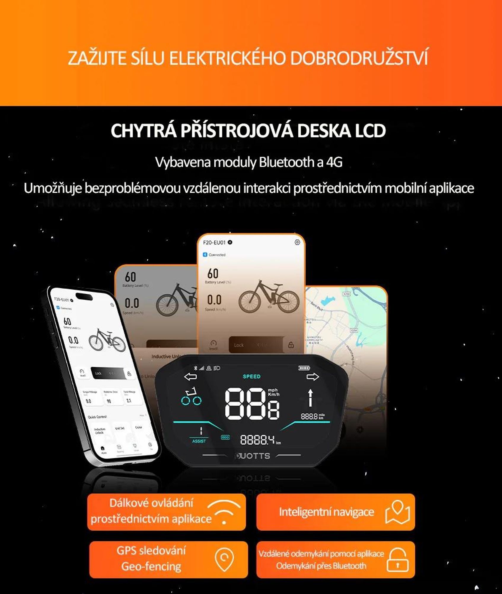 DUOTTS F20 Elektrokolo - Baterie 52V 27AH s Hydraulickými Kotoučovými Brzdami - černá