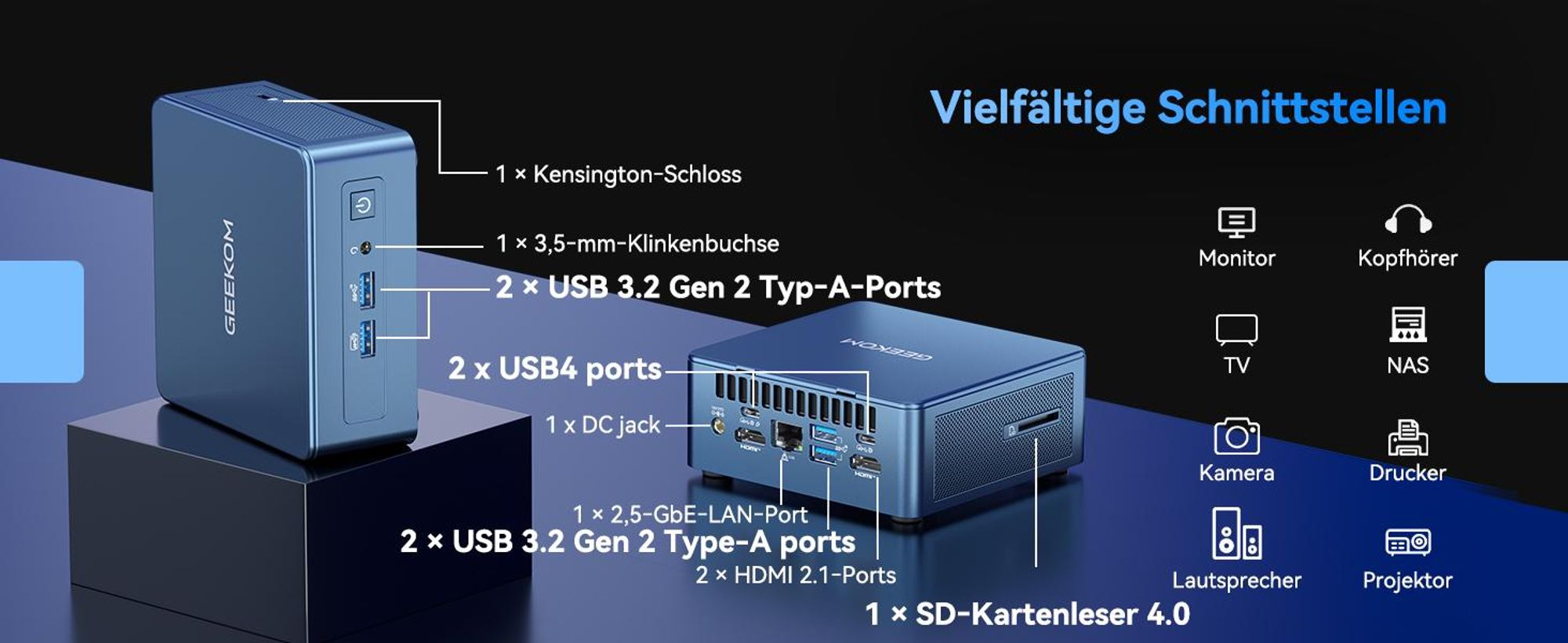 GEEKOM IT13 Mini PC, Intel i5-13600H, 16GB RAM & 1TB SSD, aufrüstbar, 4 Displays bis 8K, 2× USB4, IceBlast-Kühlung, vorinstalliertes System, für Büro