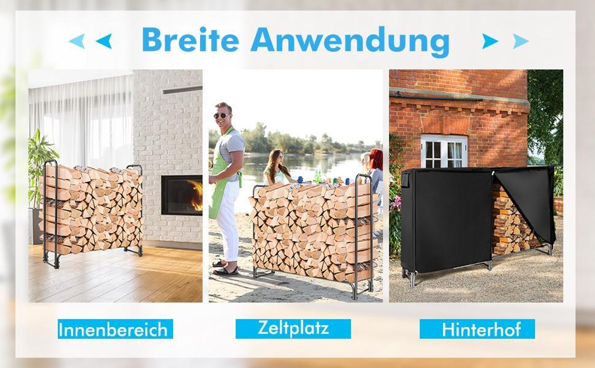 COSTWAY Kaminholzregal Metall, Brennholzregal mit wasserdichter Abdeckung, Kaminholzständer, Feuerholzregal 240 x 35,5 x 122,5 cm