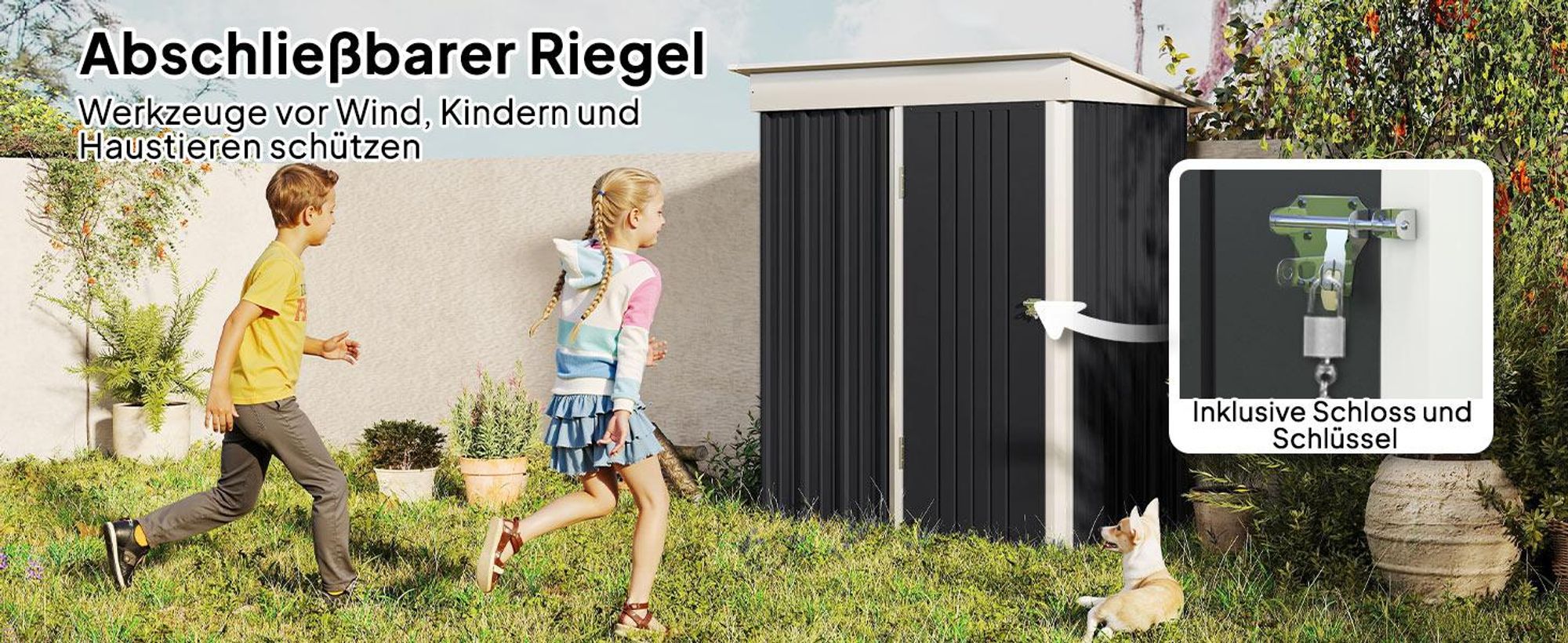 Outsunny Metall Gerätehaus 1,36m² 161 x 95 x 181cm Geräteschuppen mit Pultdach