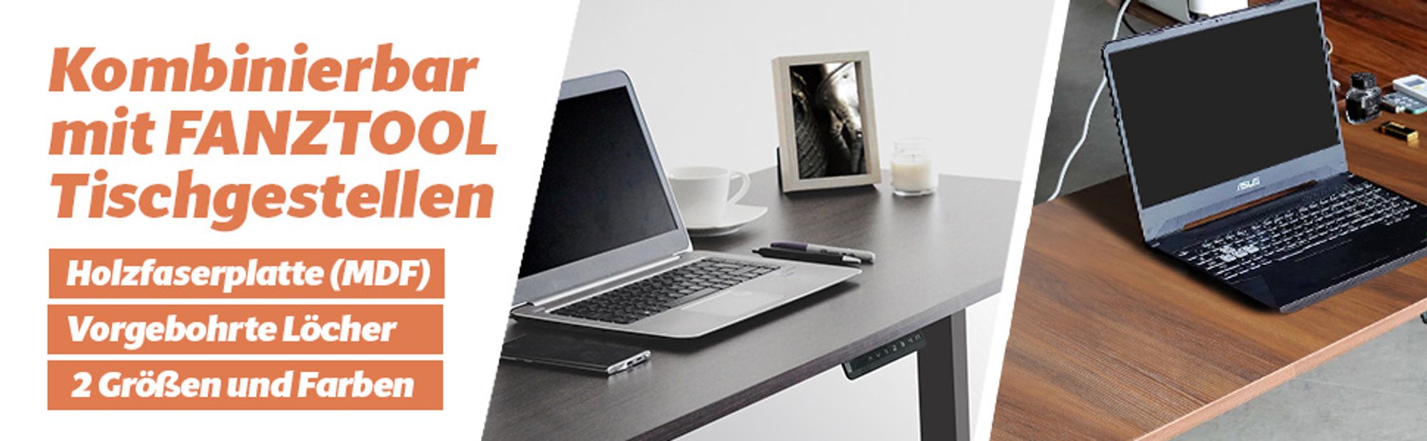 FANZTOOL Tischplatte 140x70 cm, MDF mit HPL-Beschichtung, schwarz, für Schreibtisch & Esstisch