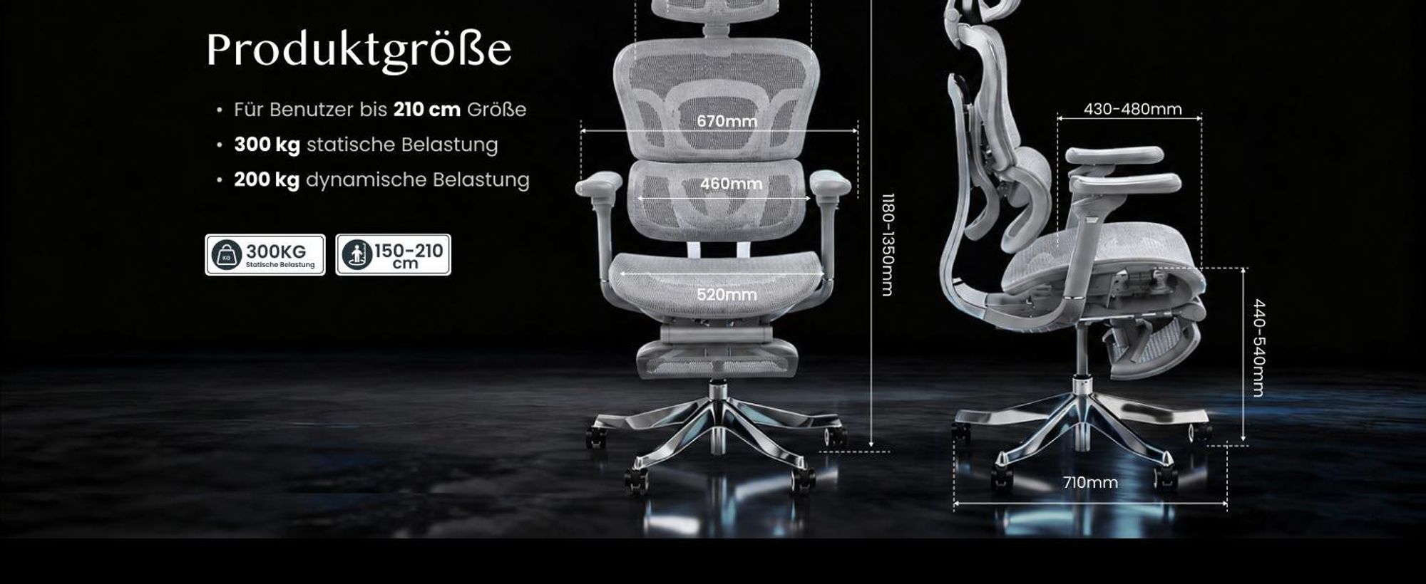 FLEXISPOT ErgoX Max Ergonomischer Bürostuhl bis 300 kg, mit 4D Kopfstütze & 5D Armlehnen, Einteiliger Rücken- & Lendenstütze, Gamingstuhl, Grau