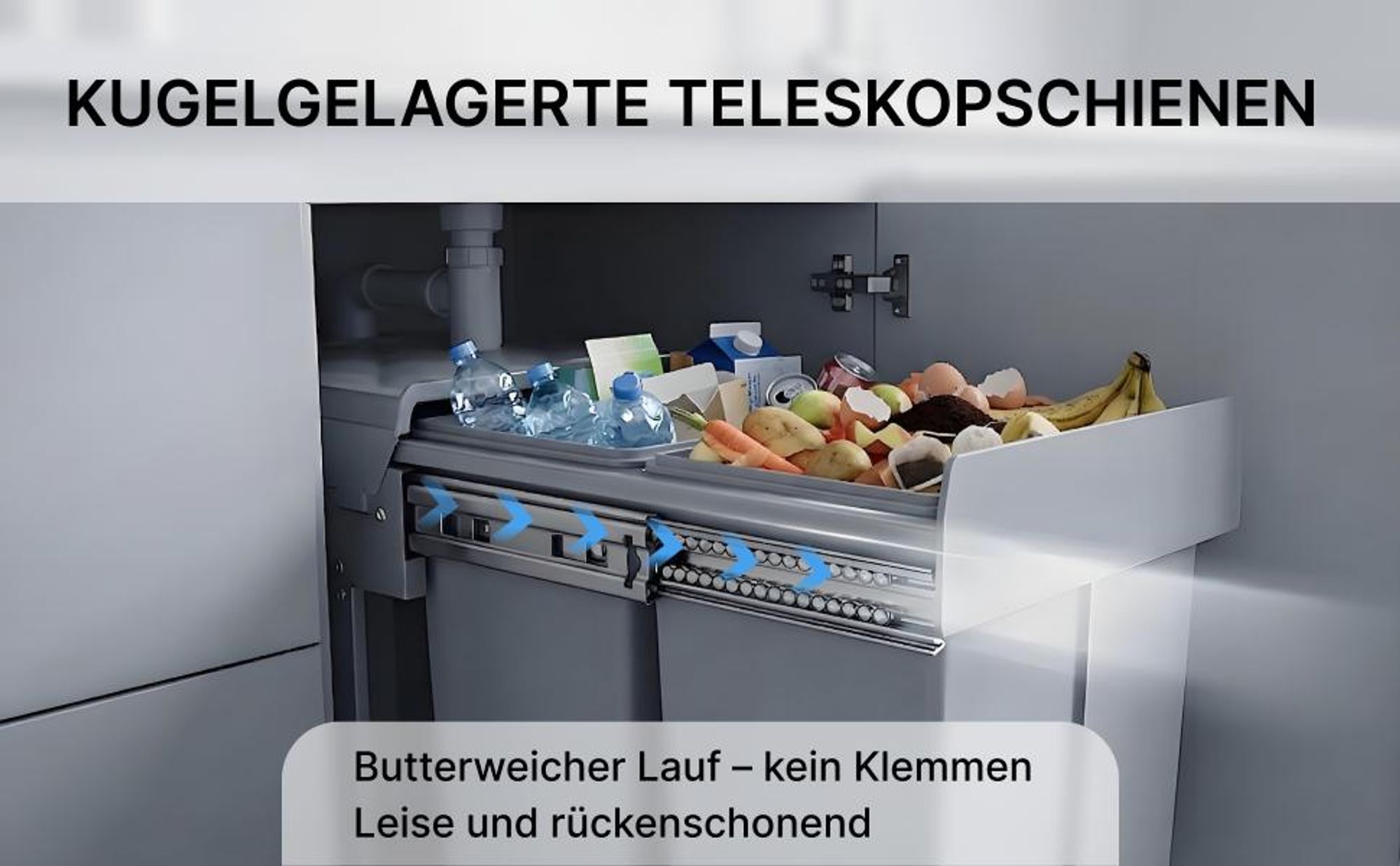 MinteLiv Einbaumülleimer 2x15L Mülltrennsystem Ausziehbar, Stahlrahmen, 48x33,5x35,3 cm