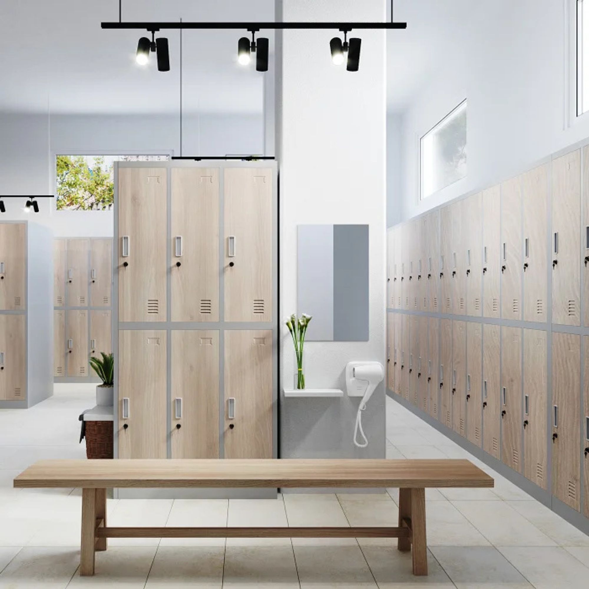 Schließfachschrank Spind Umkleideschrank weiß-holz 185x90x45