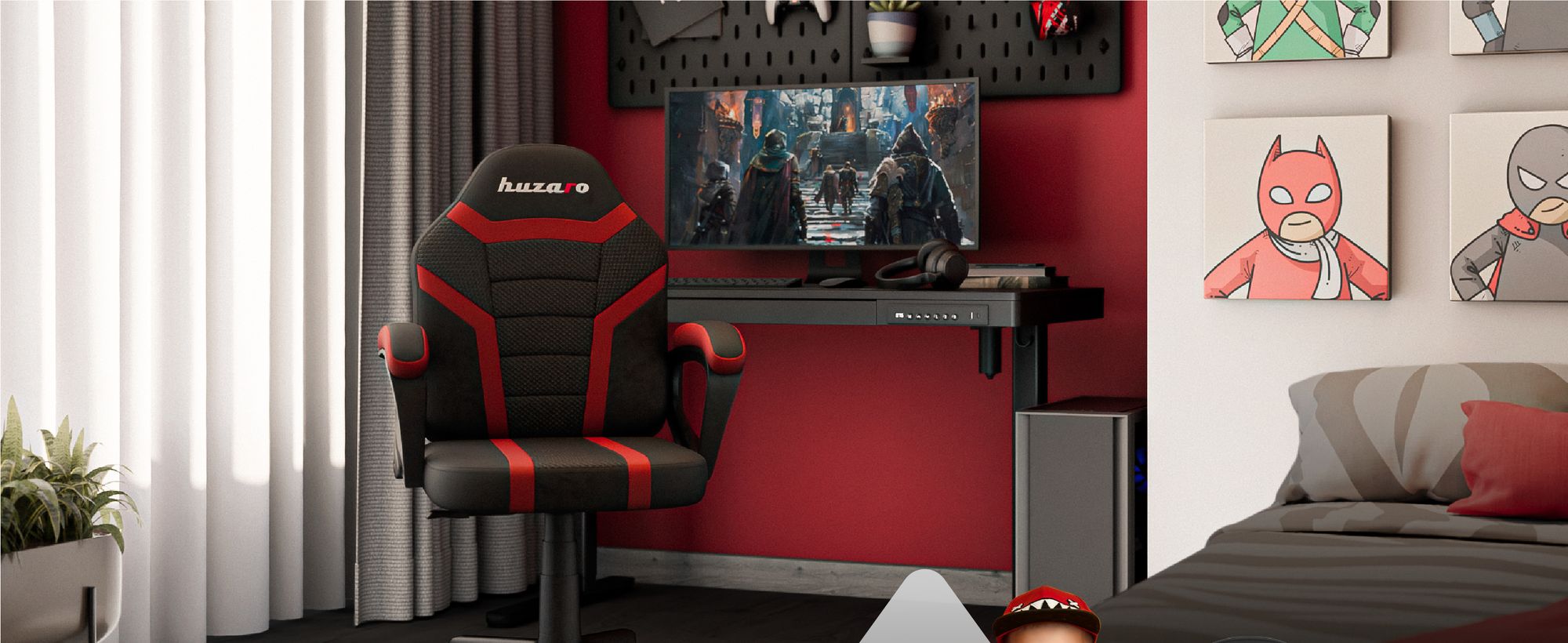 Huzaro Schreibtischstuhl Kinder Ranger 1.0 Gaming Stuhl Racing Sessel Bürostuhl Drehstuhl Gamer bis 130 kg mesh Rot