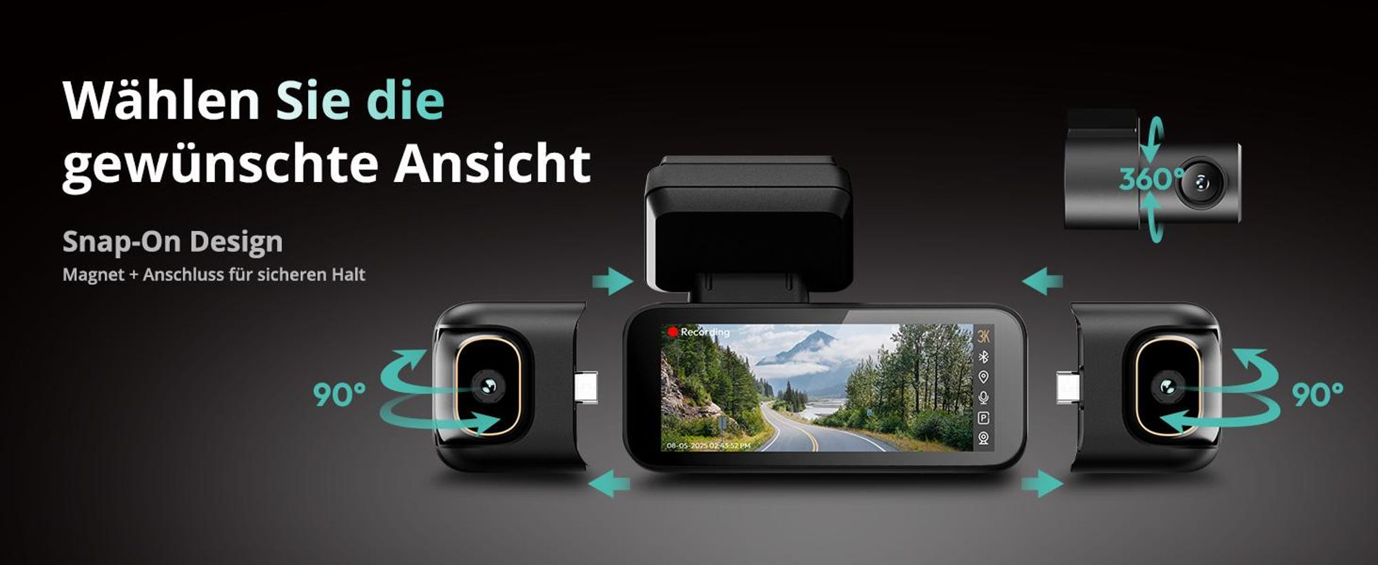 BOTSLAB 4 Kanal Dashcam Auto Vorne Hinten, 4 Channel 3K+3 * 1080P, Autokamera mit 128GB SD Karte, GPS 5GHz WiFi,3.18" IPS-Bildschirm,Super Nachtsicht