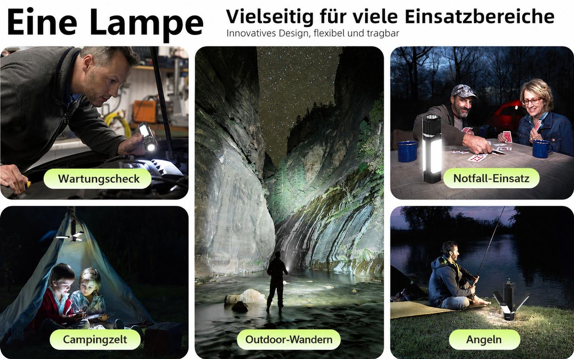 LED-Tragbare-Campingleuchte, 90-Grad-Drehung,3000mAh Campinglampen, wiederaufladbare Taschenlampe, faltbare Zeltleuchte, geeignet für Camping-Notfälle
