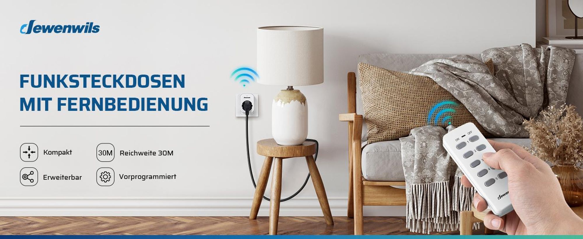 DEWENWILS Funksteckdosen mit Fernbedienung 5er Set, 3680W, Innen, 30M Reichweite, Weiß
