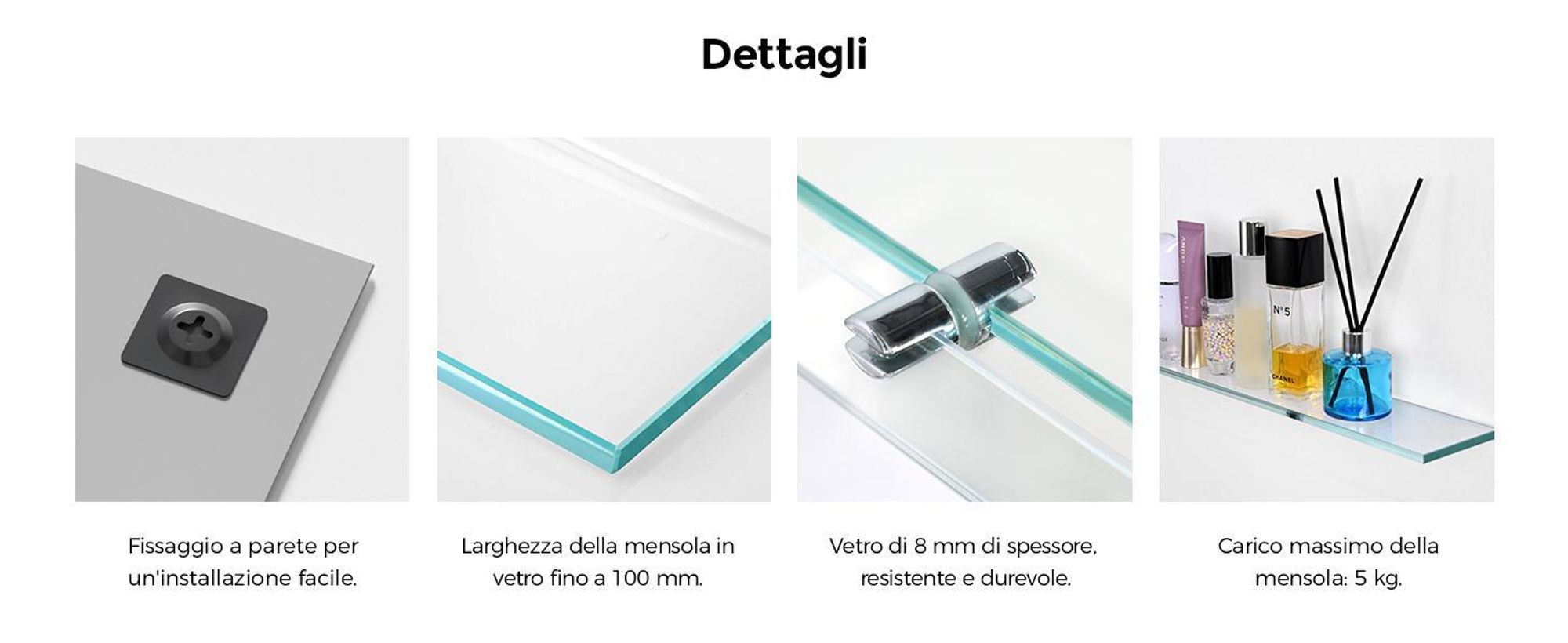 S'AFIELINA Specchio da bagno con mensola 60 × 80 × 1,0 cm (A × L × P) Specchio con mensola Specchio da parete per bagno con scaffale