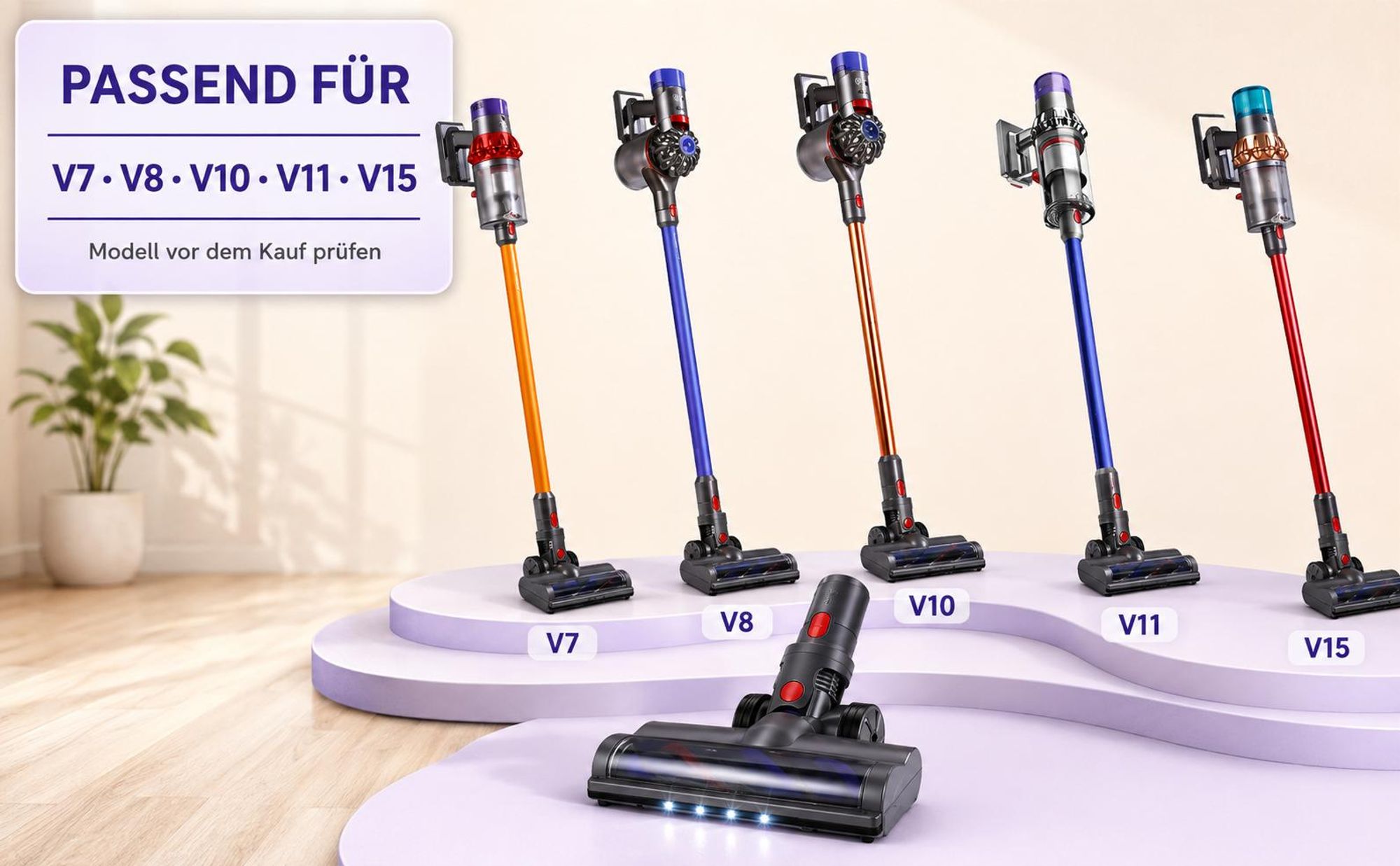 Verwicklungsfreier Ersatz-Staubsaugerkopf mit Schnellverschluss für Dyson V7V8V10V11V15 Motorisierte Bürstenwalze für Teppiche, Läufer und Hartböden