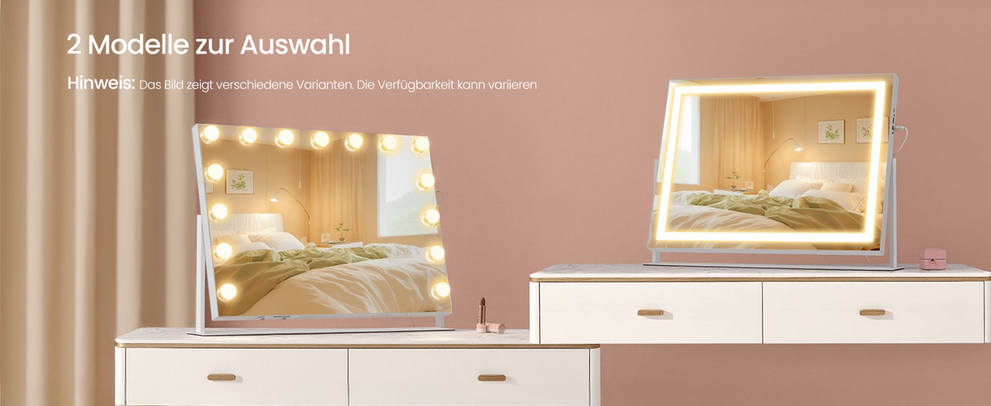 SONGMICS Schminkspiegel mit Beleuchtung, Kosmetikspiegel mit Ladeanschlüssen, Touch-Steuerung, 3 Lichtfarben