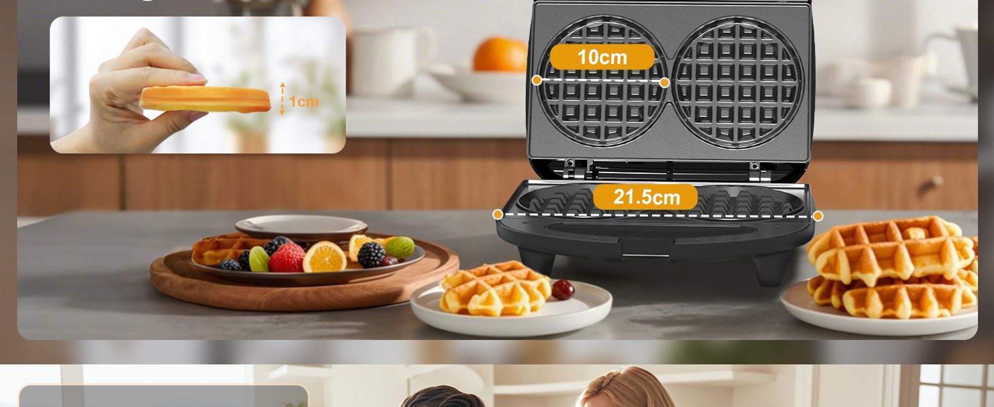Mini gaufrier YASHE 750 W noir pour 2 gaufres rondes