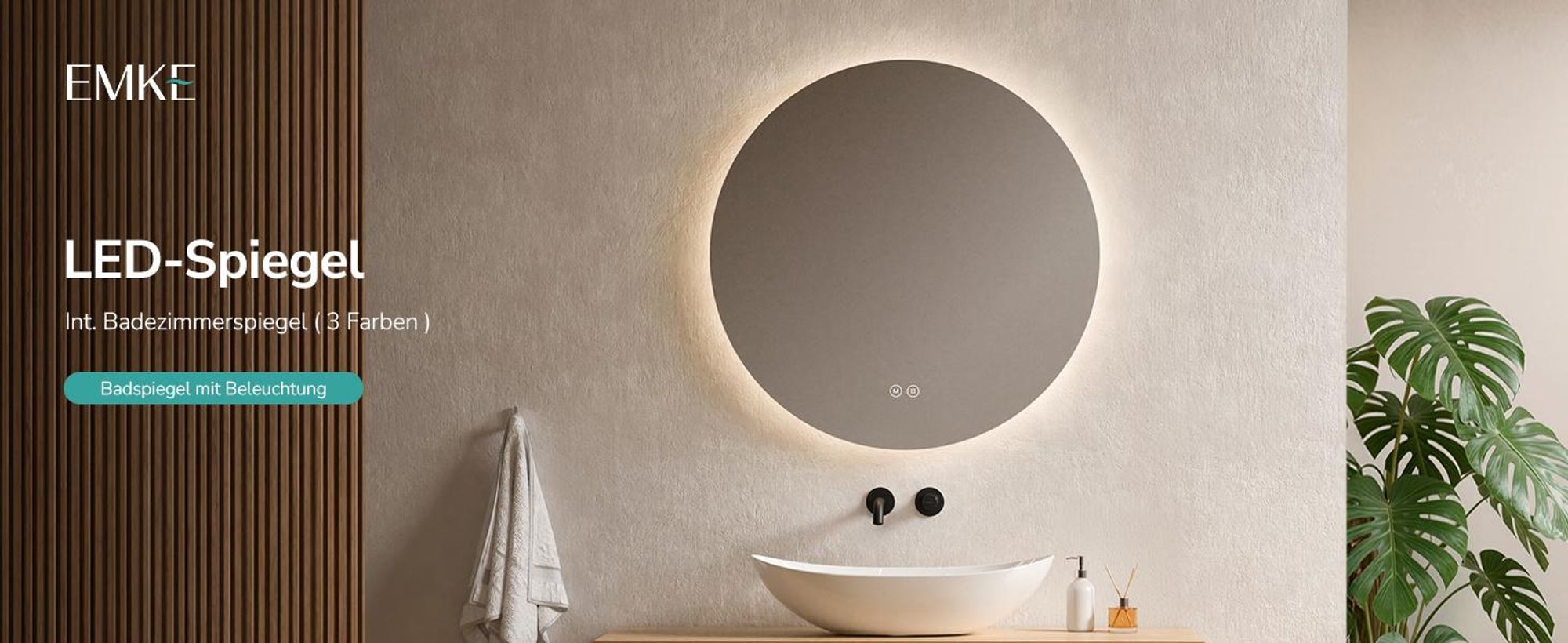 EMKE LED Badezimmerspiegel Badspiegel mit Beleuchtung Rund 80cm 3 Lichtfarben Dimmbar Lichtspiegel mit Touchschalter Energiesparend LED Spiegel