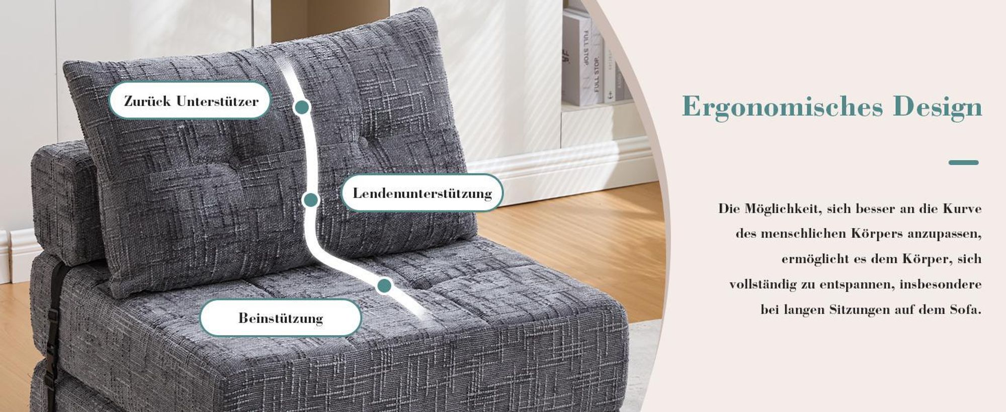 LVHOM Klappsofa-Bett Multifunktion, Platzsparendes Gästebett mit Kissen, Polstersofa mit hochdichten Schaum, für Wohnzimmer Büro, Schwarz