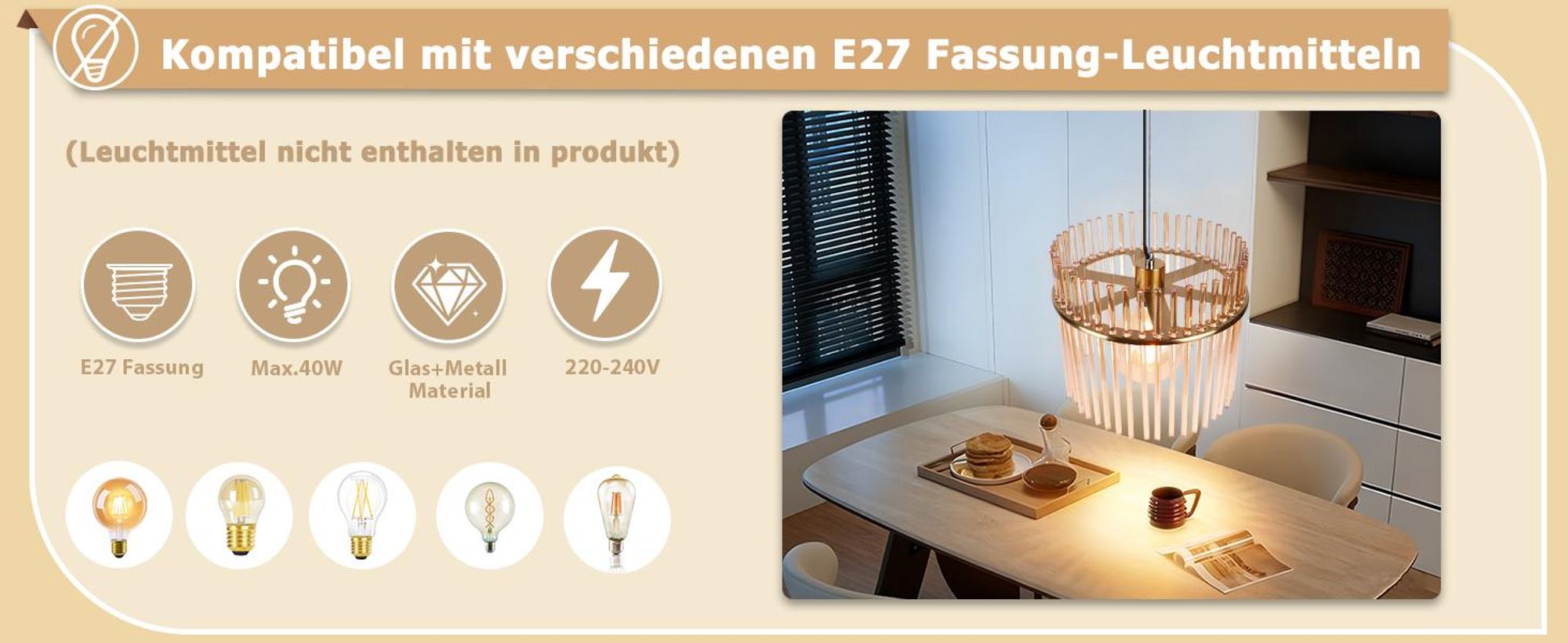 ZMH luce a sospensione 1 fiamma tavolo da pranzo luce a sospensione - lampada a sospensione E27 paralume in vetro Ø 30 cm tavolo da pranzo lampada a sospensione oro retrò per sala da pranzo caffè bar cucina soggiorno (senza lampadina)
