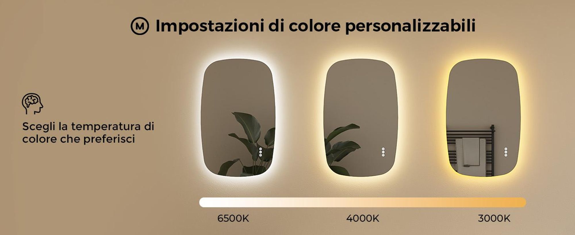S'AFIELINA 95×60 cm specchio da bagno con illuminazione Specchio ovale a LED con interruttore a sfioramento, dimmerabile a 3 colori di luce regolabili, antiappannamento, funzione memoria