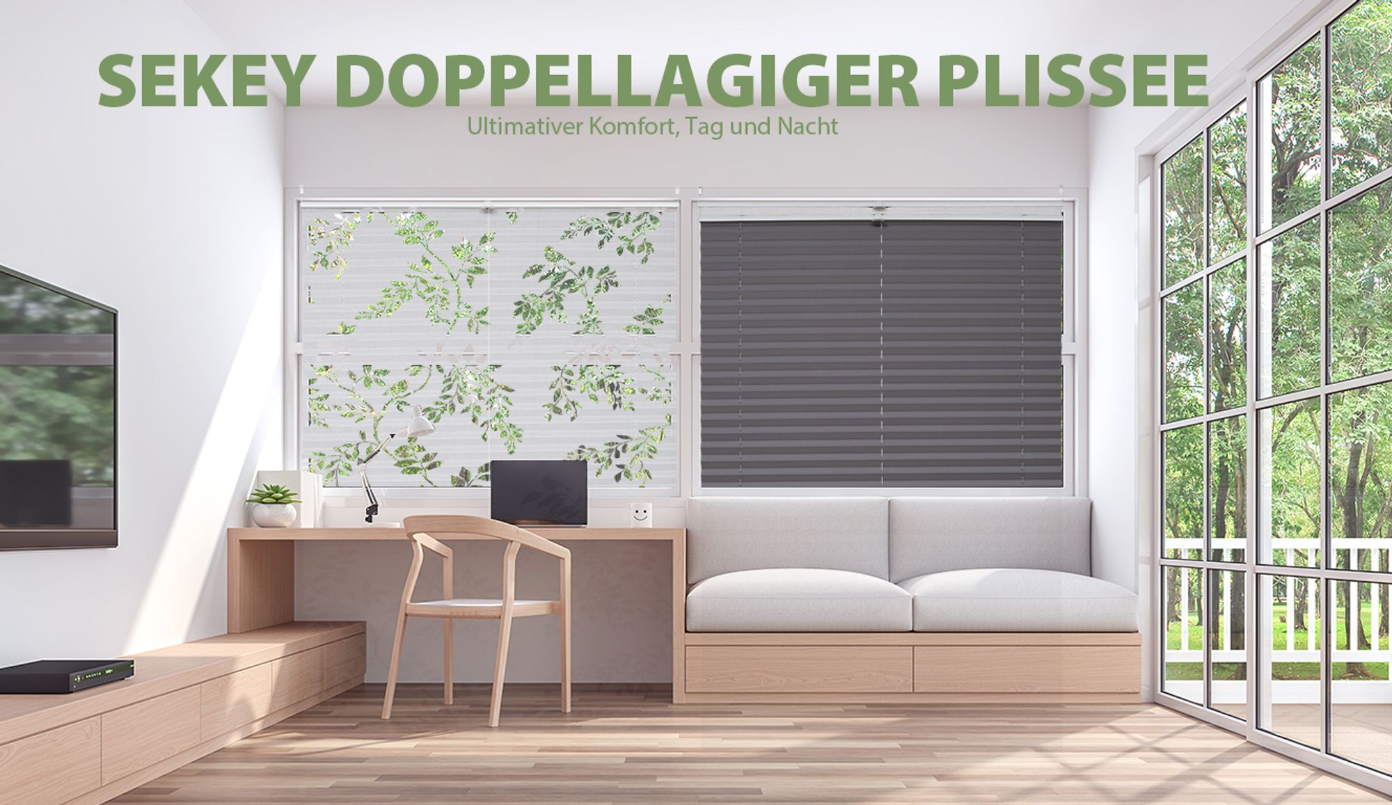 Sekey Plissee 40×130 cm Faltrollo Klemmfix Ohne Bohren 100% Polyster Fensterollo Verdunkelung Plisseerollo mit Lichtdurchlässig Ausbrenner-Muster  Faltrollo Jalousie für Fenster & Tür