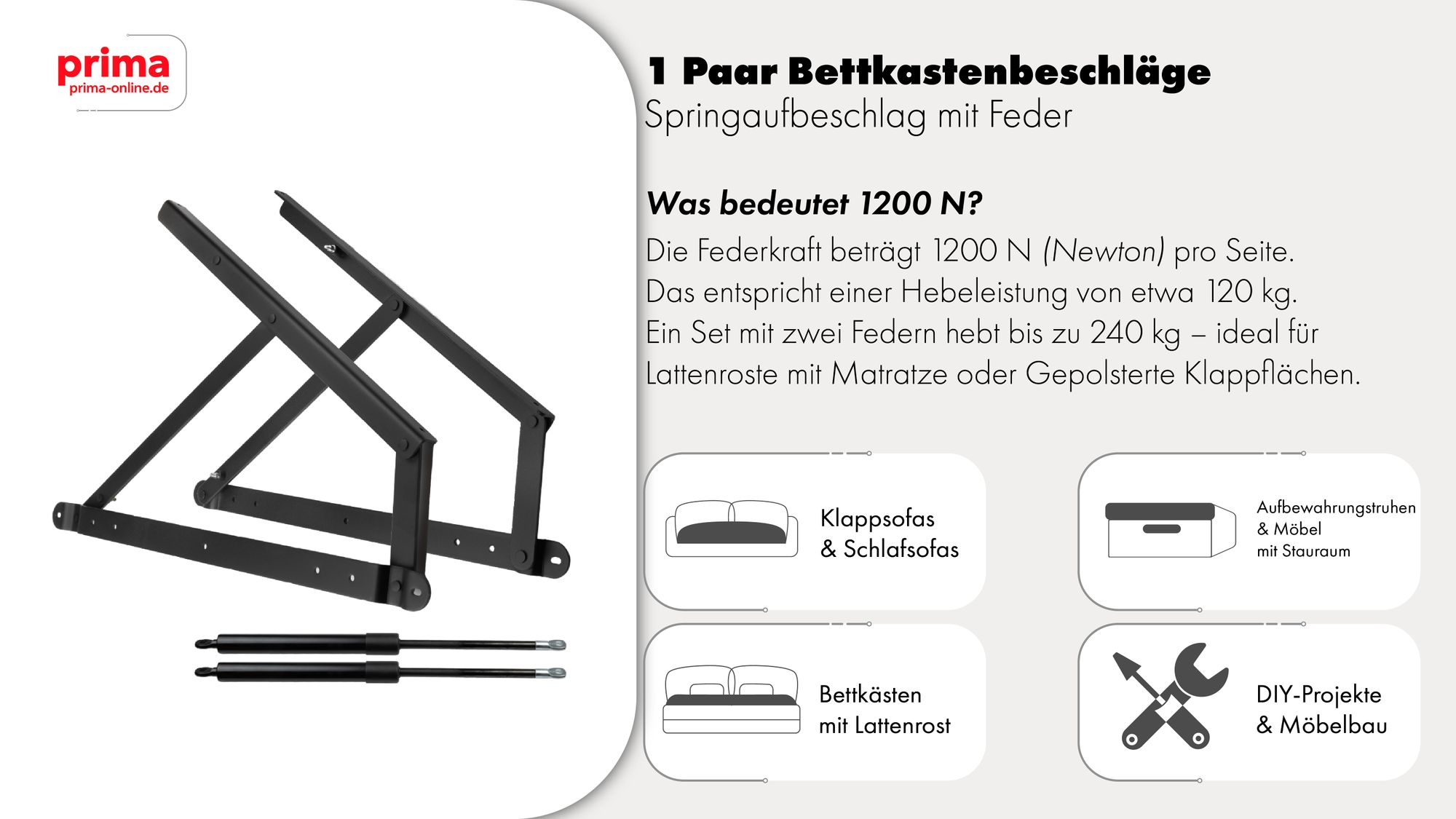 1 Paar Springaufbeschlag für Liegen Betten schwere Bettkästen mit Gasdruckfedern