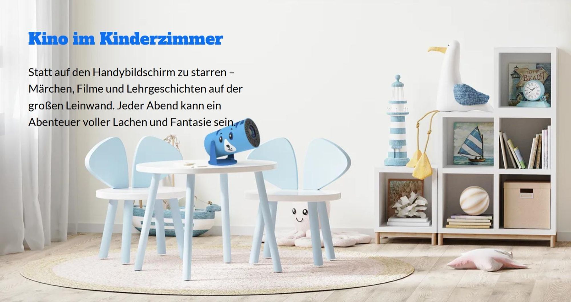 Beamer Kiano Kid Kinder Blau Hund Projektor HD 720p WLAN Bluetooth AirPlay Miracast 230° Drehung Mini Beamer für Kinderzimmer