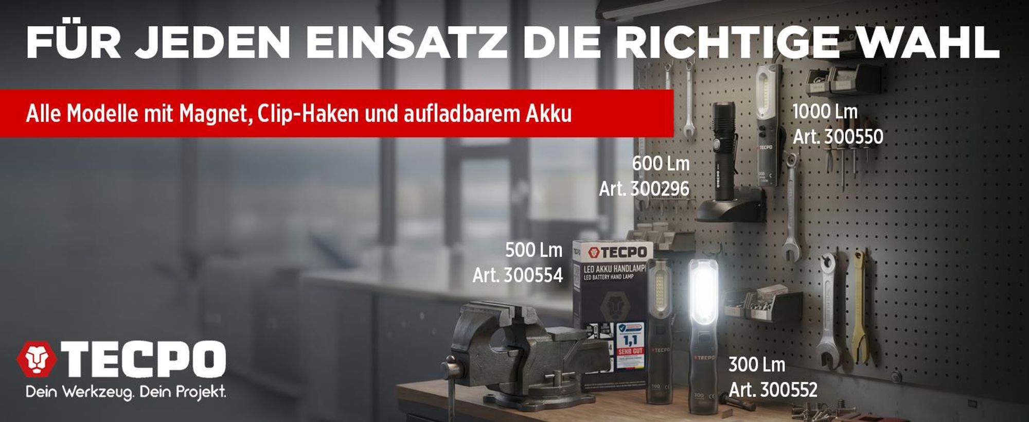 TECPO Taschenlampe mit Ladestation 250 Meter Leuchtweite 600 Lumen 7500K 15 Stunden Betriebsdauer