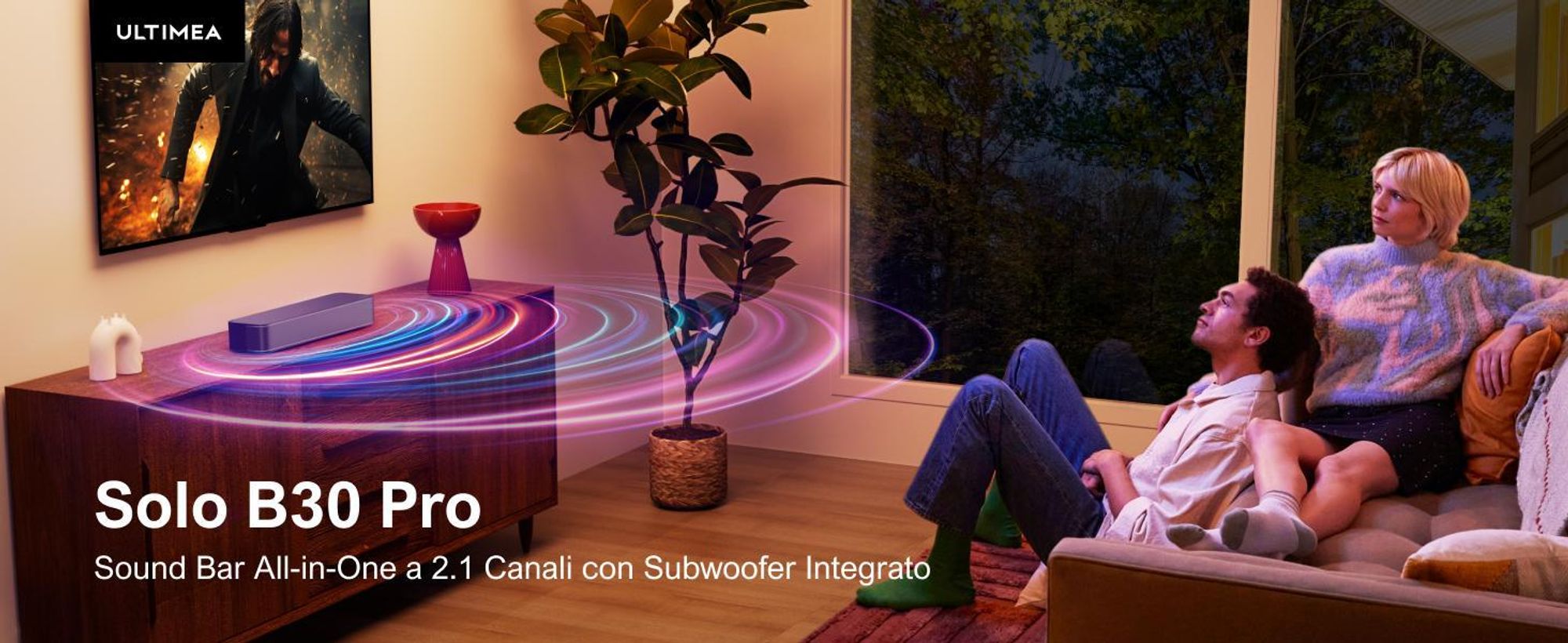 ULTIMEA Soundbar a 2.1 canali per TV con bassi regolabili, controllo tramite app, soundbar all-in-one, altoparlante TV Bluetooth 5.4, Poseidon M20