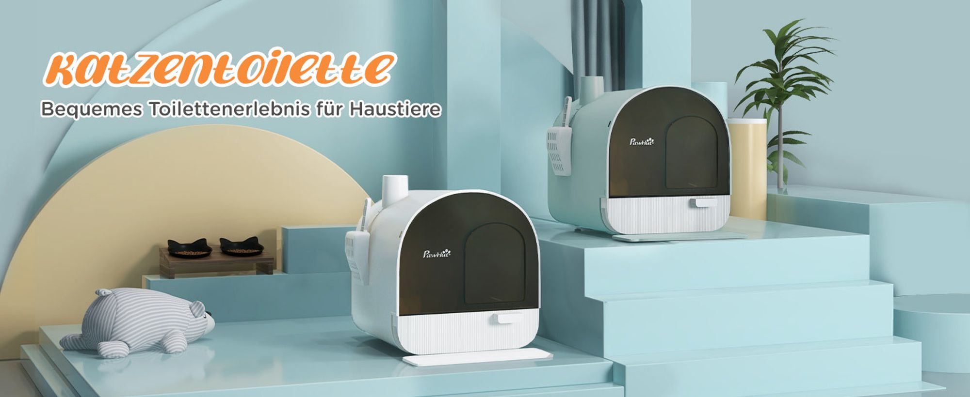 PawHut Katzentoilette Katzenklo mit Haube und Deckel Katzenstreu Matte Weiß