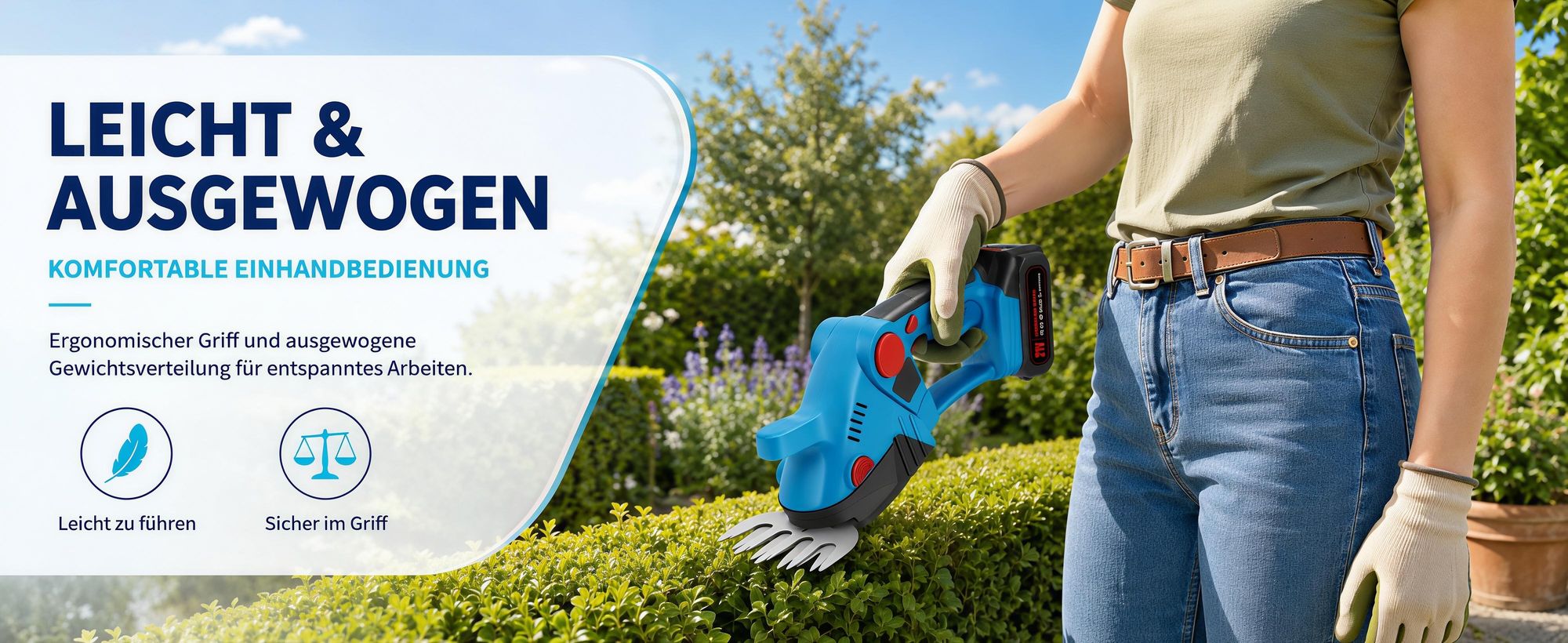 2-in-1 Kabellose Heckenschere,Elektrische Heckenschneider 21V mit 130° Verstellung Drehbarer Kopf (6 Gänge),Sicherheitsschloss,Leicht&Leise,Blau
