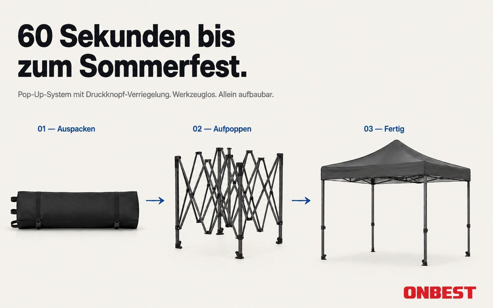 ONBEST Pavillon 3x3 | Wasserdicht | faltbar | Grau | mit Sandsäcke | Heringe | Seile | UV50+| Premium
