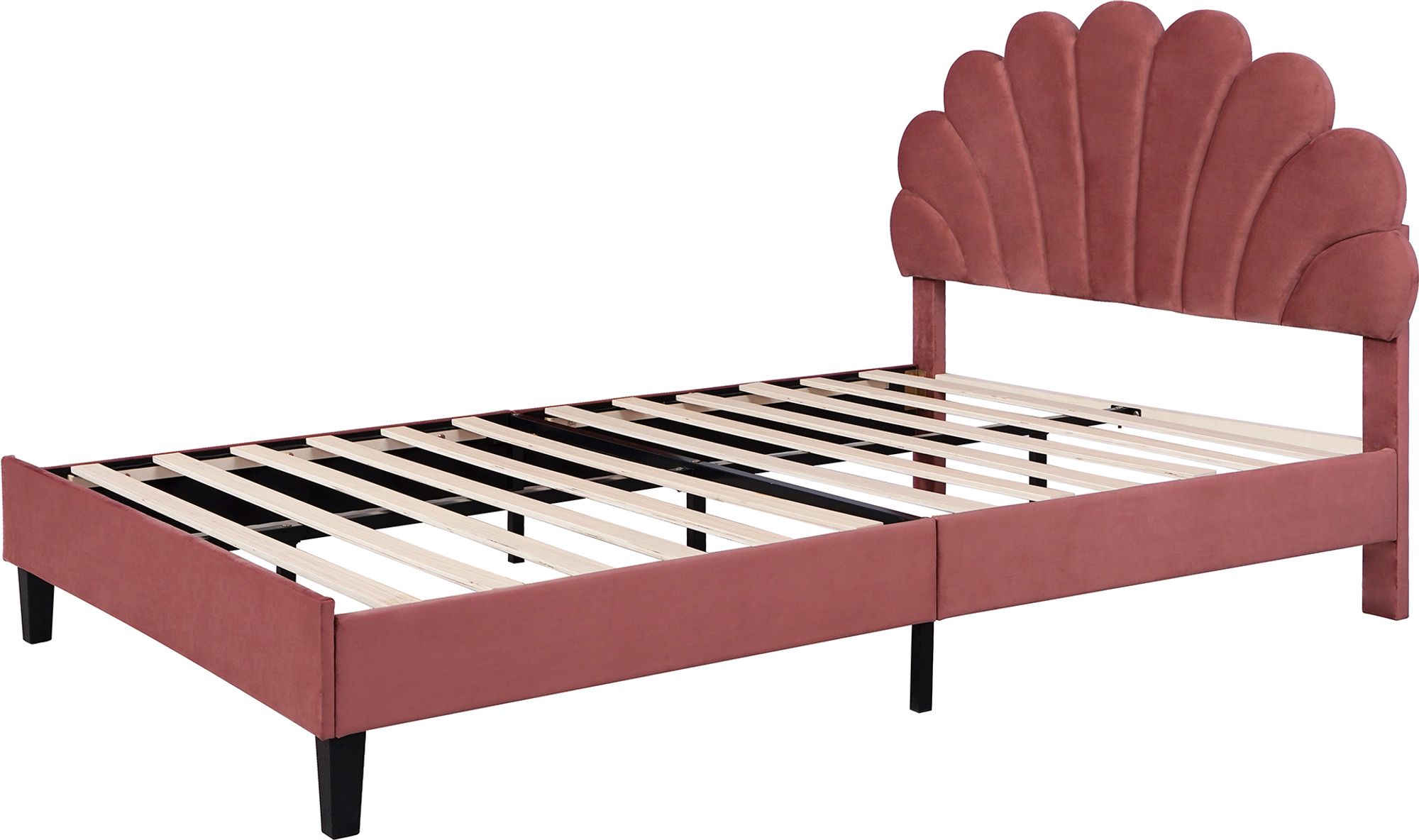 Flieks Polsterbett 140x200cm Samt mit Blumenform-Kopfteil und Lattenrost Doppelbett Kinderbett für Damen Kinder Jugend