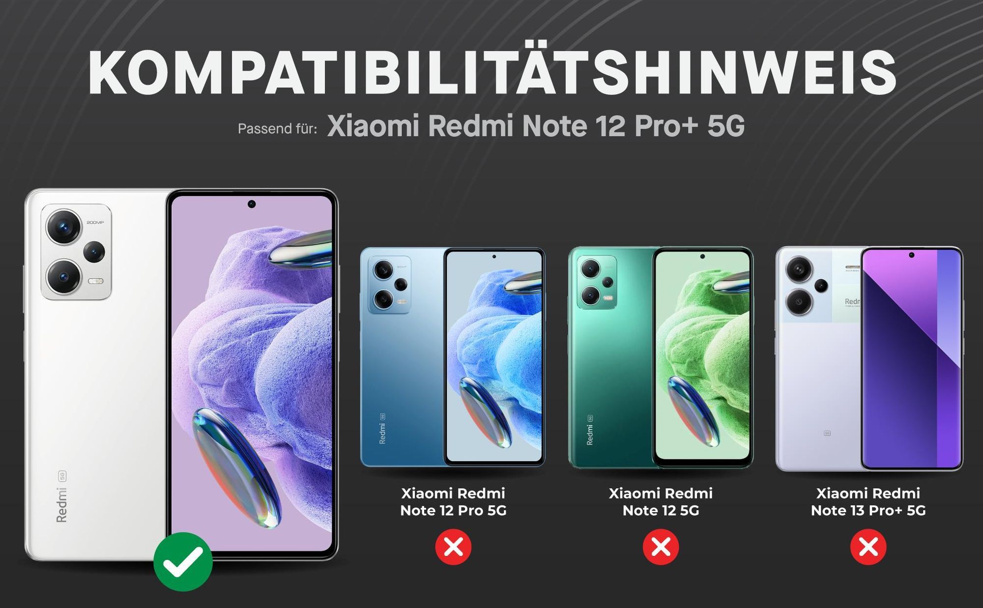 Kompatibilitätshinweise Displayglas für Xiaomi Redmi Note 12 Pro+ 5G