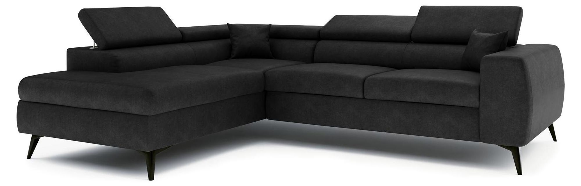 Ecksofa BIANCO in Graphit mit Schlaffunktion und verstellbaren Kopfstützen