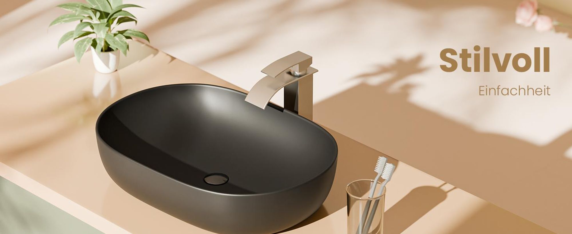 EMKE Keramik Waschtisch–Ovales Aufsatzwaschbecken Mattschwarz ohne Armaturbohrung 60 x 41,5 x 13,5 cm