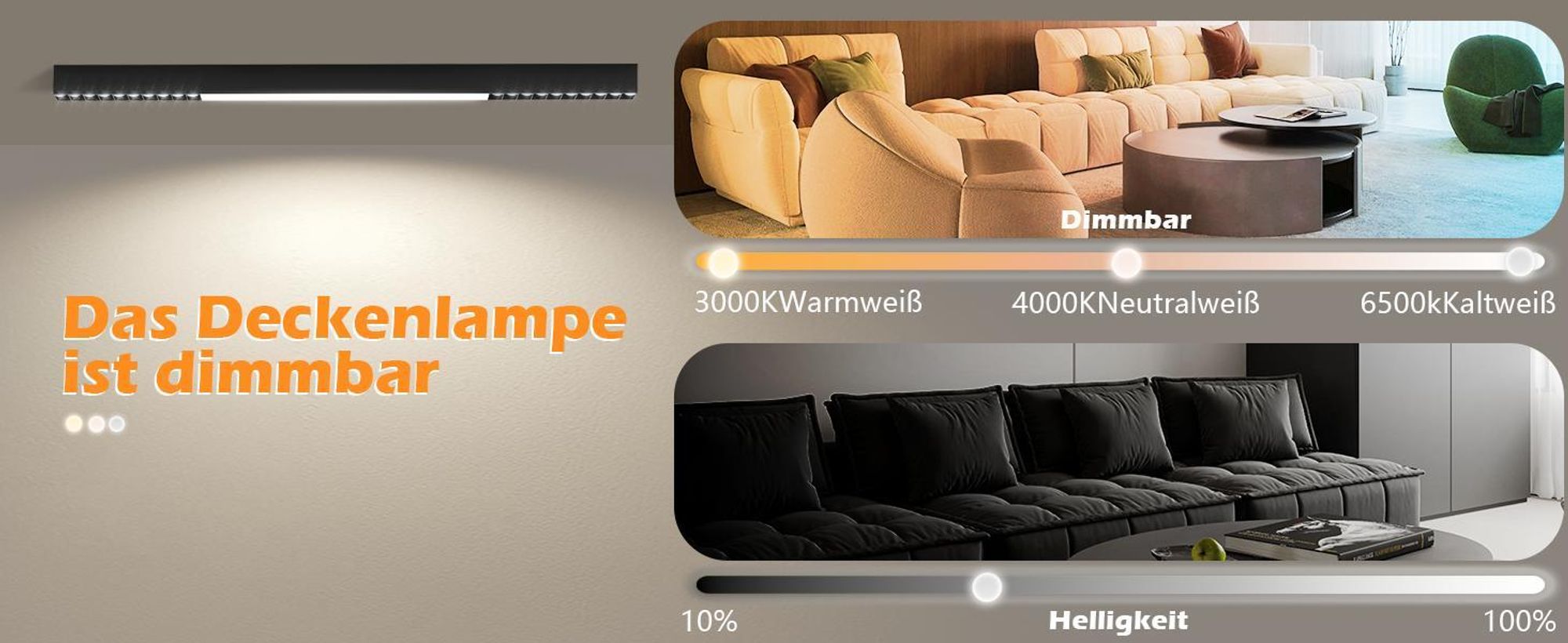 ZMH Stropní svítidlo LED stropní světlo černé 32W 107CM dlouhé moderní stmívatelné s dálkovým ovládáním Stropní osvětlení pro obývací pokoj kuchyň kancelář ložnice