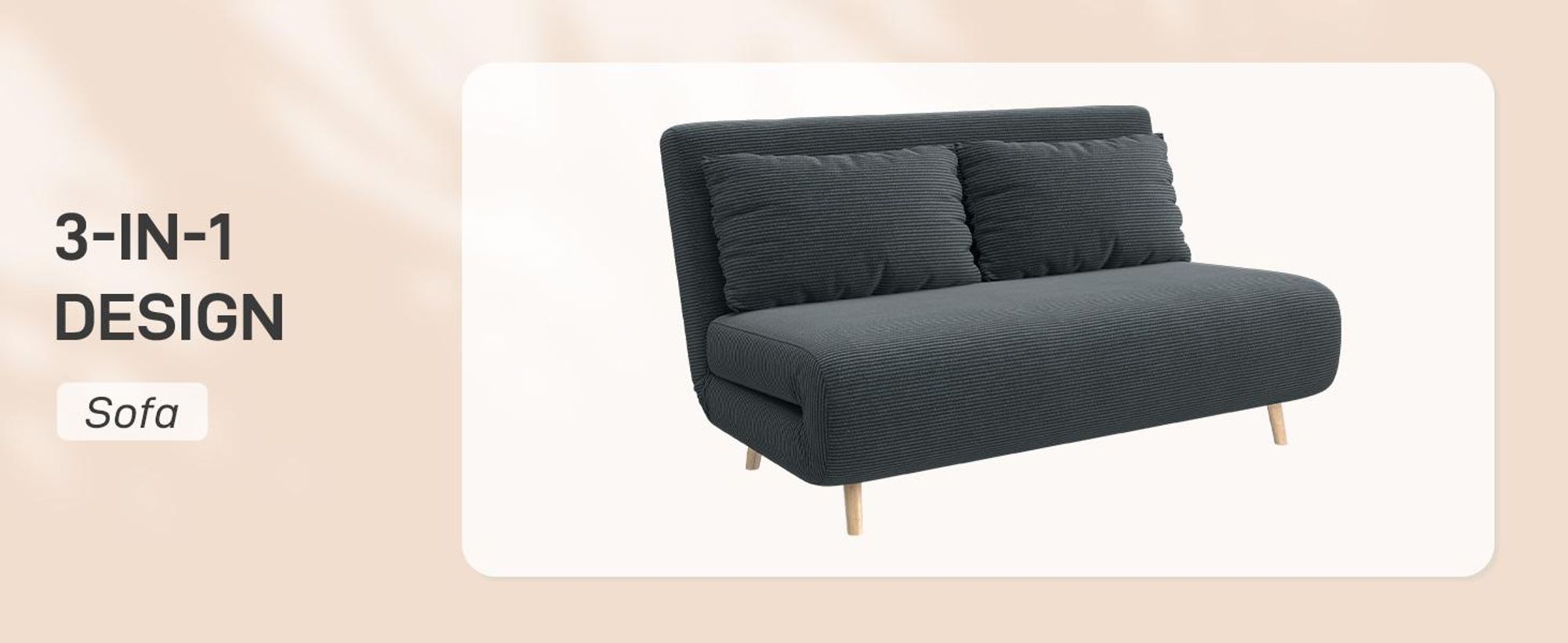 HOMCOM Schlafsofa, Klappsofa mit Bettfunktion, Rückenkissen Kordoptik Dunkelgrau