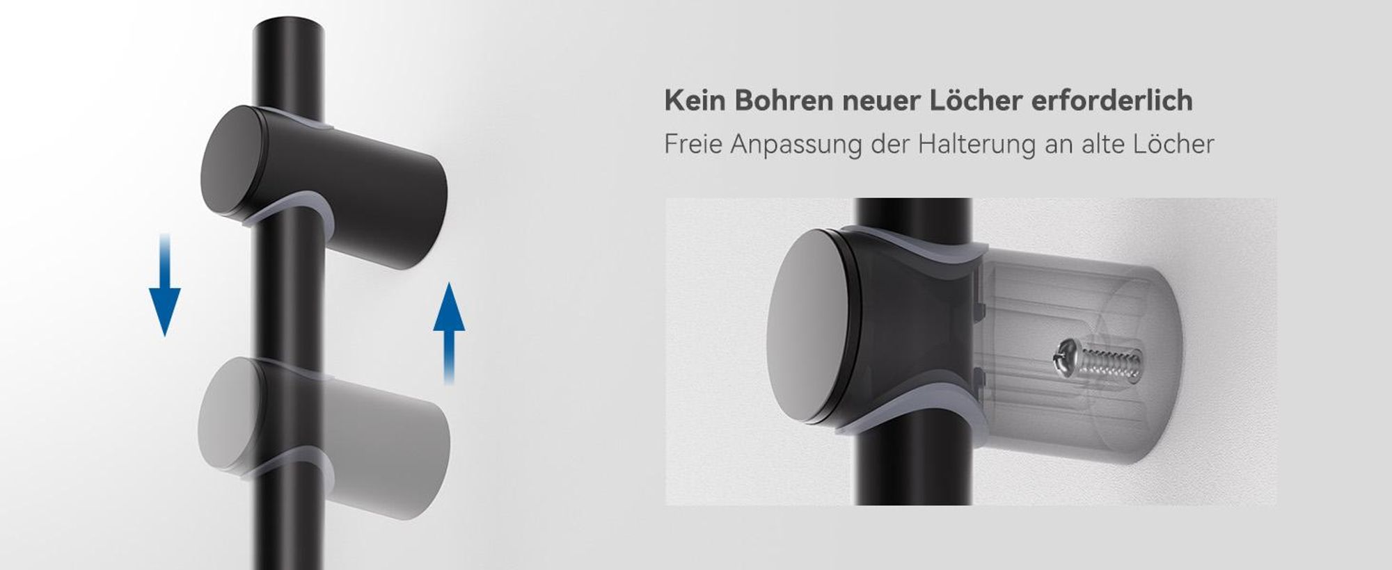 Auralum Duschstange 70cm, Brausestange mit Duschhalterung, Höhenverstellbar & 360° Drehbar, Edelstahl mit Variable Wandbefestigungen,Schwarz