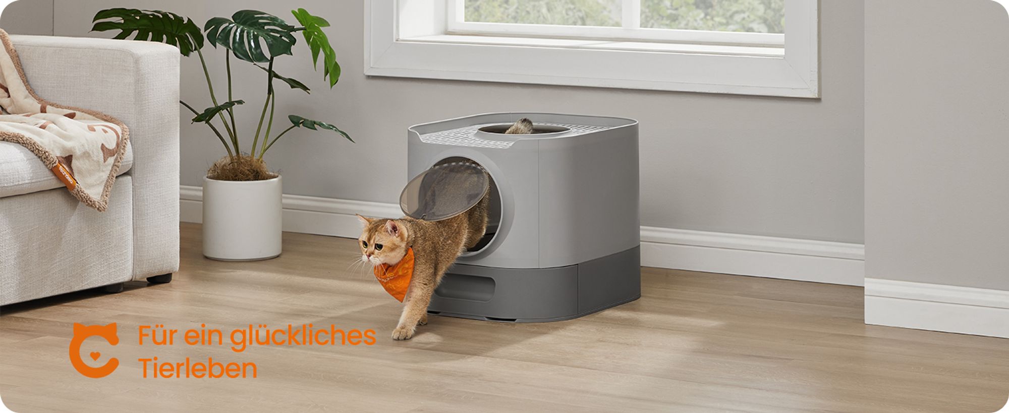 Feandrea Katzenklo, Katzentoilette XXL, mit Deckel, ausziehbares Tablett, für große Katzen Taubengrau