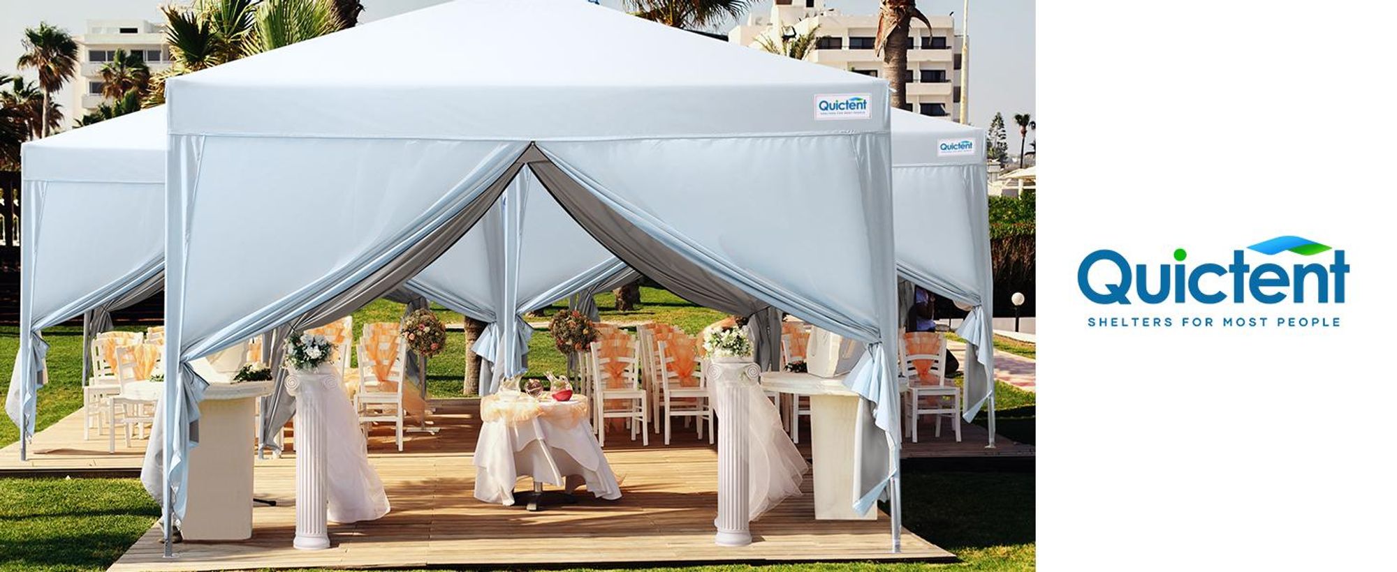 Quictent Pavillon 3x3 Faltpavillon mit 4 Seitenteilen, Wasserdicht Gartenpavillon mit Rolltasche, Partyzelt Gartenzelt , Weiß