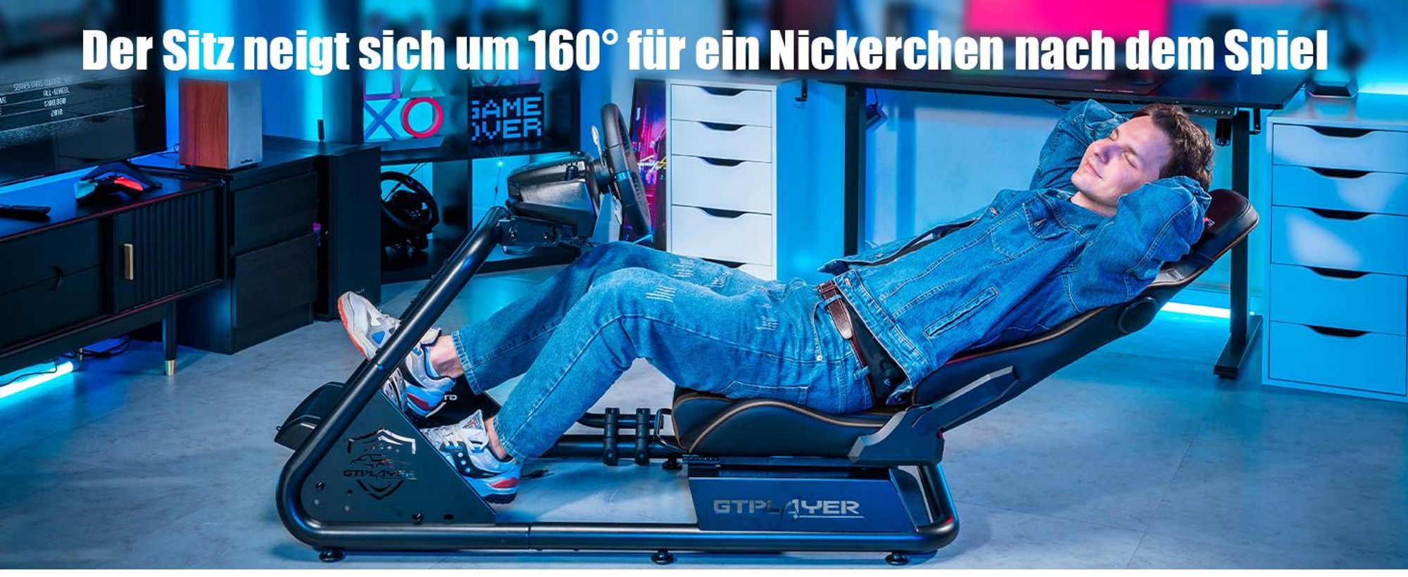 GTPLAYER Simulator Cockpit, SIM racing Cockpit, rennsimulator lenkradständer Gamingstuhl racing wheel stand mit Bluetooth-Lautsprecher und Pedalablage