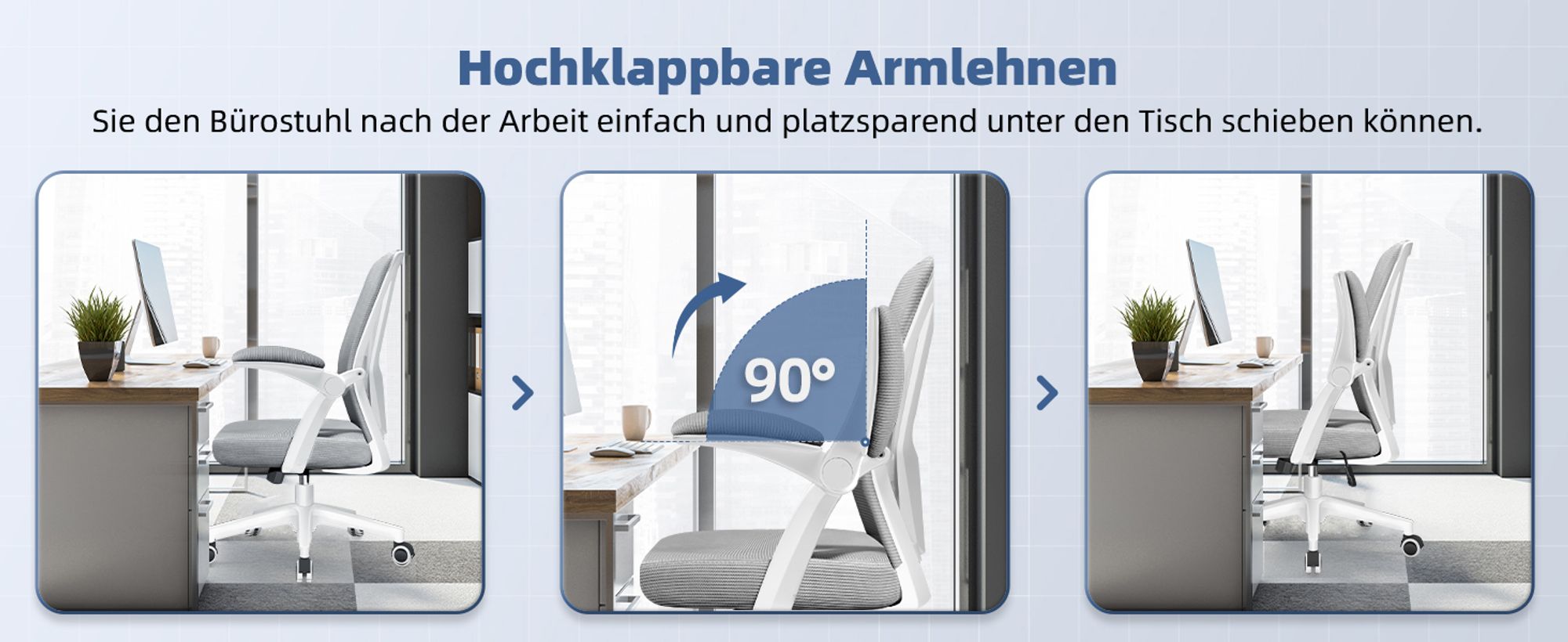 Aiibot Bürostuhl,Bürostuhl Ergonomischer mit klappbaren Armlehnen Schreibtischstuhl Armlehnen Höhenverstellbarer Drehstuhl Chefsessel bürostuhl 150 kg
