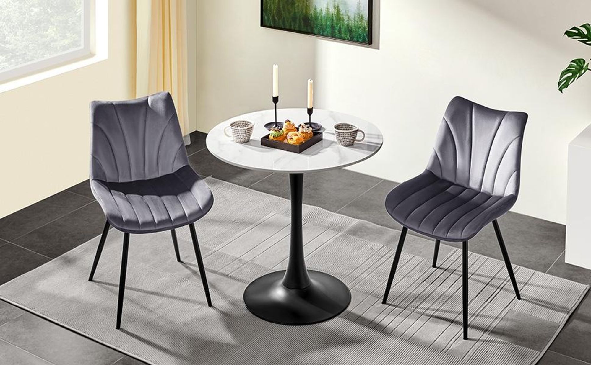 Yaheetech Moderne Esszimmerstühle, 2er Set, mit Metallbeinen, Designer-Stuhl, Dunkelgrau