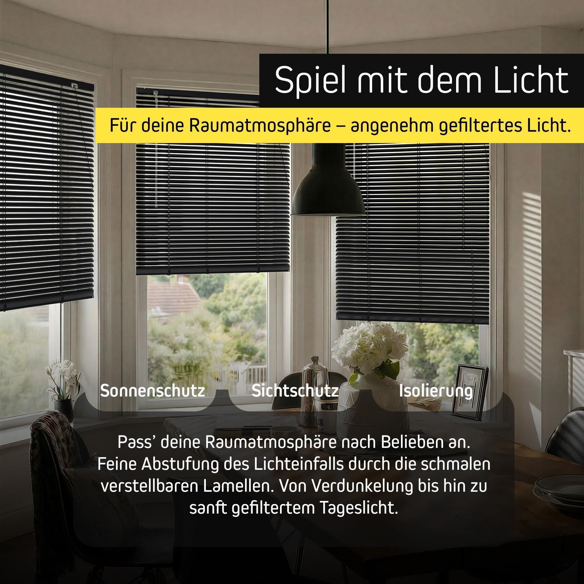 Victoria M. Aluminium Jalousie, 100 x 130 cm, schwarz glänzend Sichtschutz & Sonnenschutz, robust, feuchtigkeitsbeständig, einfache Montage