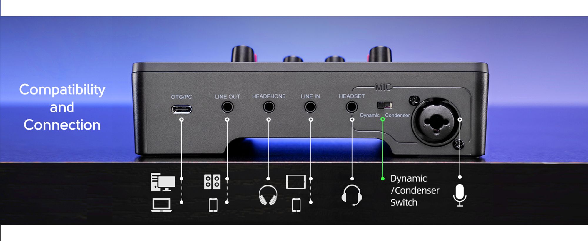 FIFINE Gaming Audio Mixer Streaming RGB PC Mixer mit XLR Mikrofon Interface, Schwarz