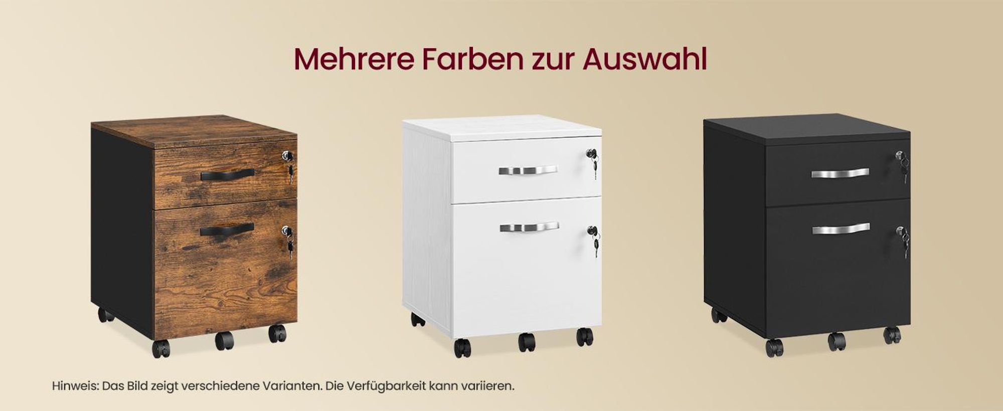 VASAGLE Rollcontainer, Aktenschrank 2 Schubladen, abschließbar, Büroschrank