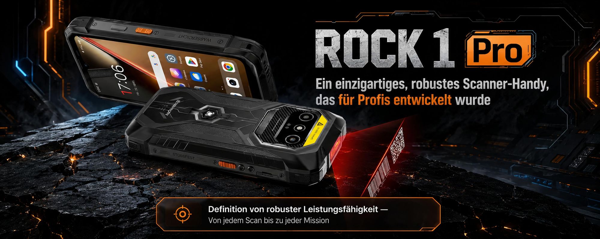 Blackview ROCK 1 PRO 6.56" Militarisches Outdoor handy, 32+256GB, Android 16, 15000mHA, 33W, Face ID, 16MP+13MP+20MP, Helio G81, IP69K/IP68
