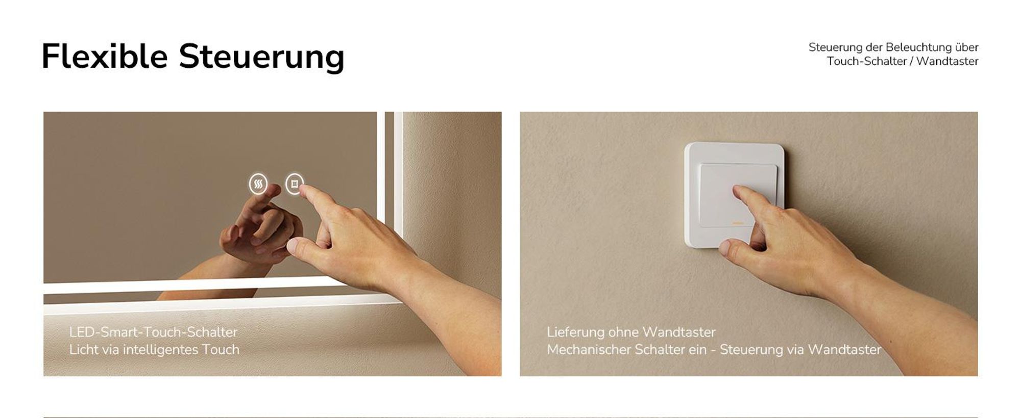 EMKE LED Badspiegel 90x70cm Wandspiegel mit Wandspiegel kaltweiß Lichtspiegel Badezimmerspiegel Wandspiegel mit Touchschalter + beschlagfrei