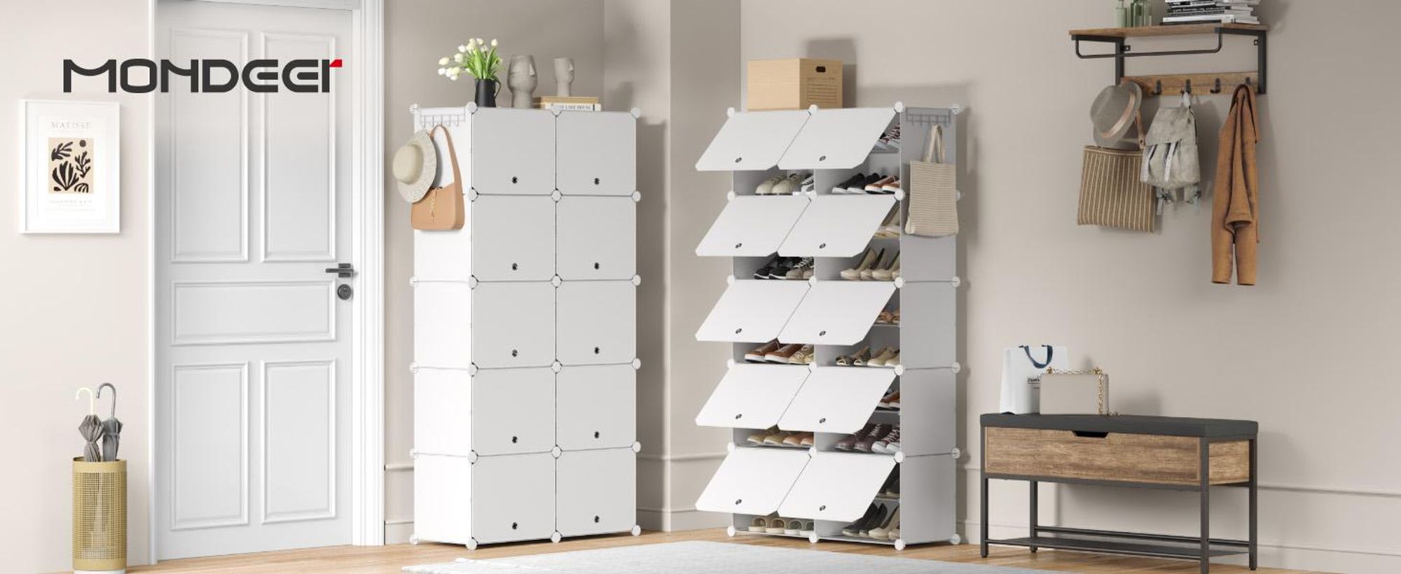 Mondeer Schuhregal Schuhschrank mit Tür, Staub- und Wasserabweisend, für 20-40 Paar Schuhe Weiß