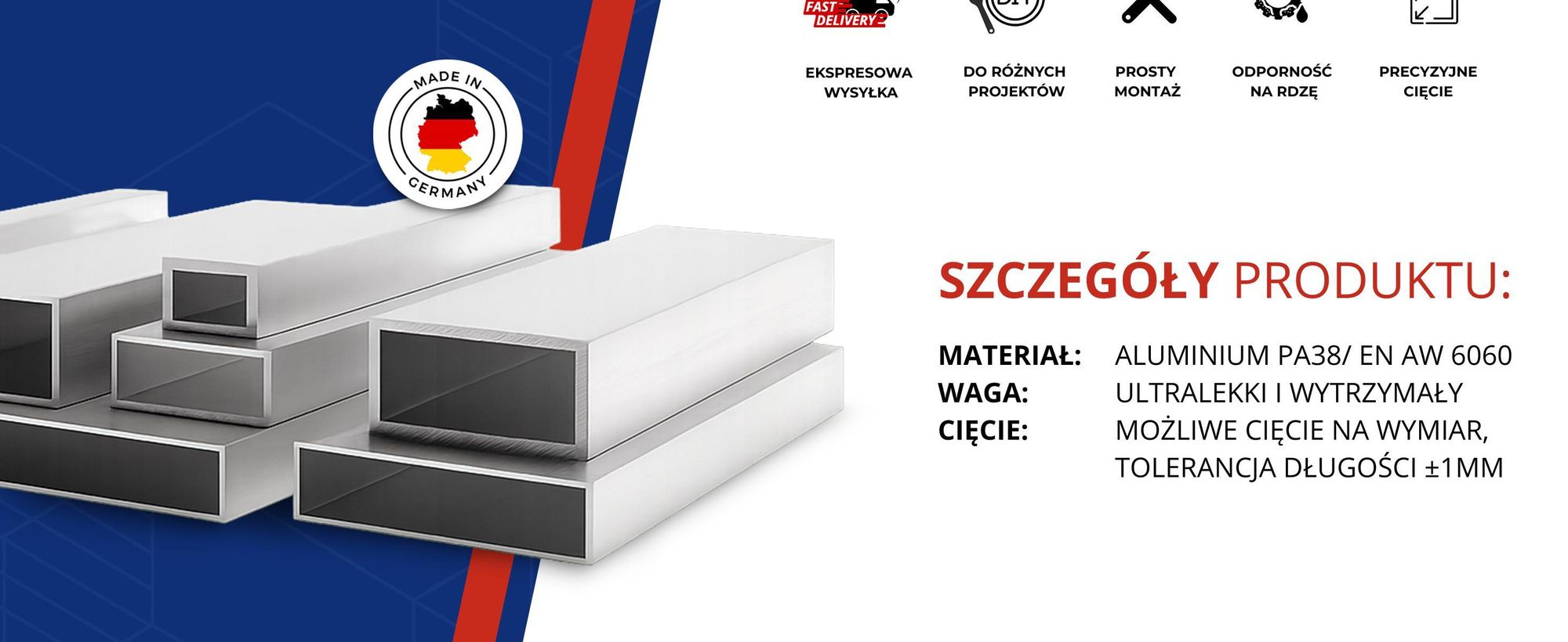 Profil Aluminiowy 30x20x2 mm 200 cm Rura Prostokątna Aluminium Na wymiar