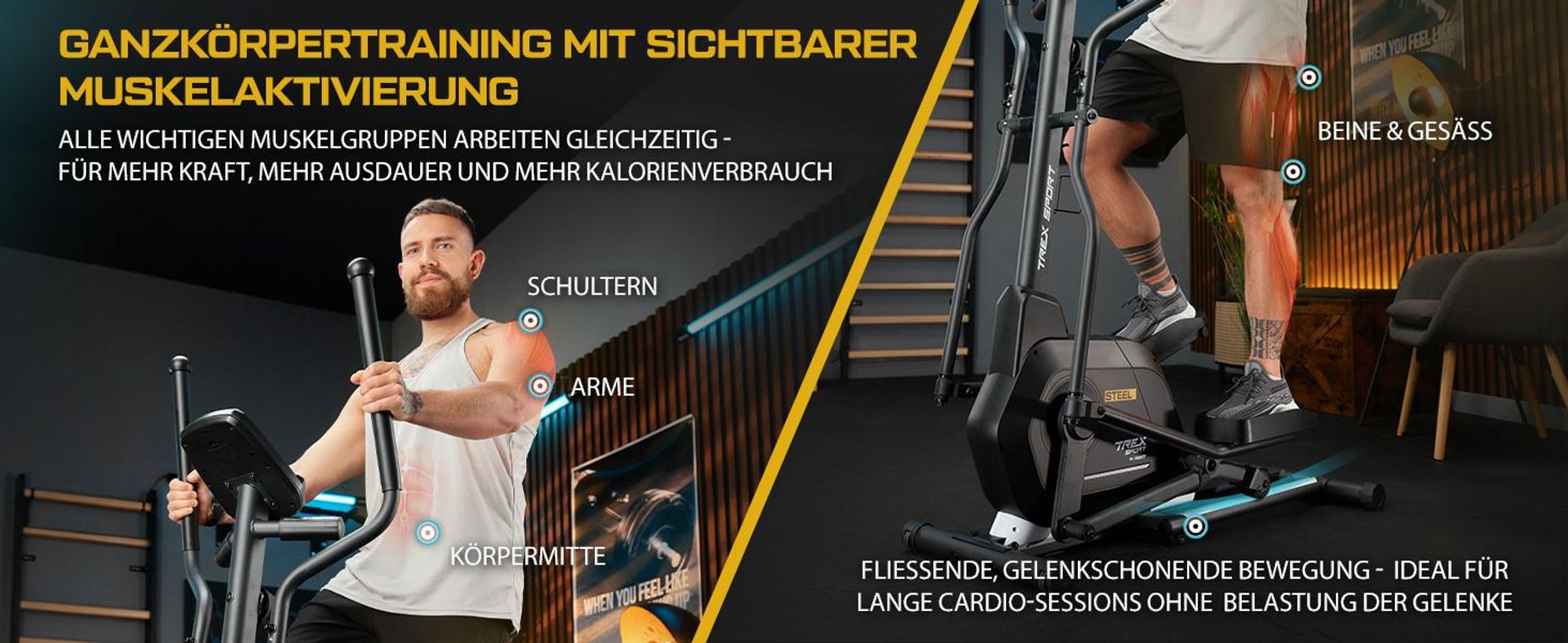 TREX SPORT Crosstrainer für zuhause TX-700CT STEEL | Ellipsentrainer, 14-stufiger Widerstand, Pulssensoren, Bluetooth | Trainingsprogramme, bis 125 kg