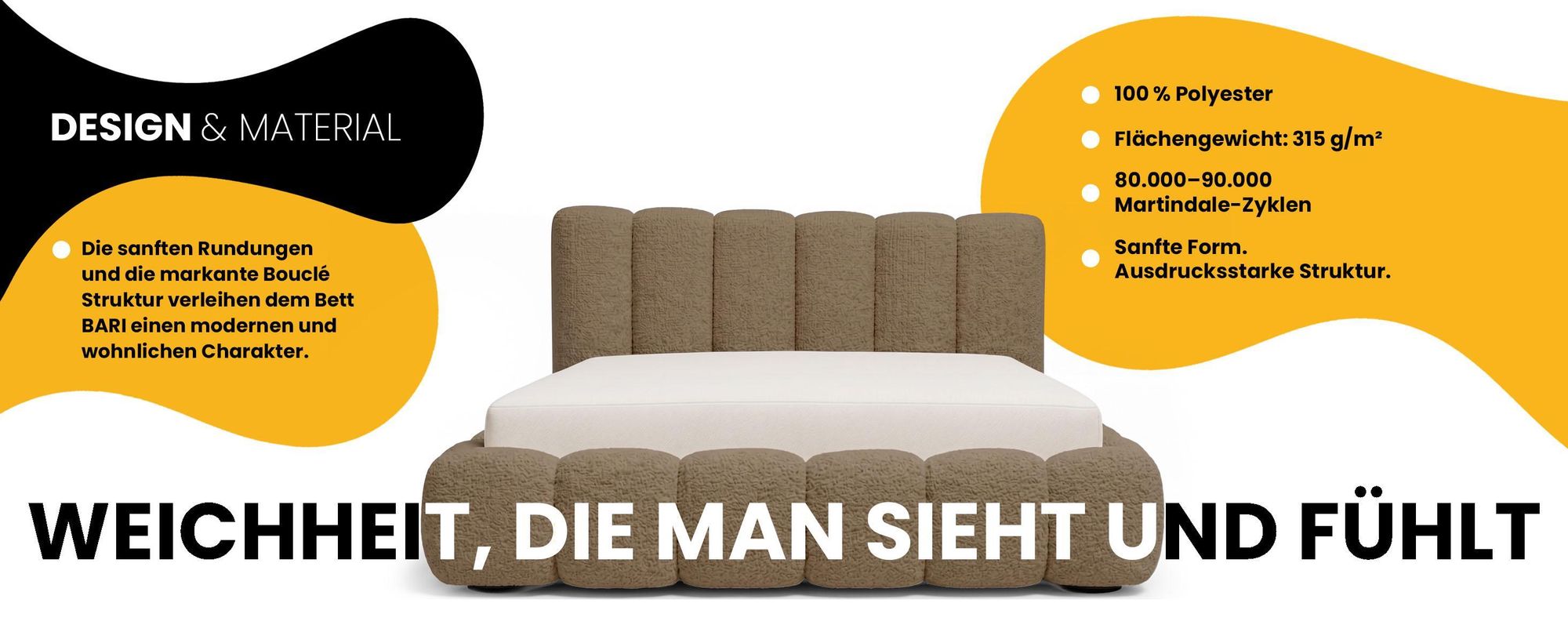 Polsterbett 160x200 cm - Bouclé Stoff - Braun - mit Bettkasten und Stauraum - Quelle 22